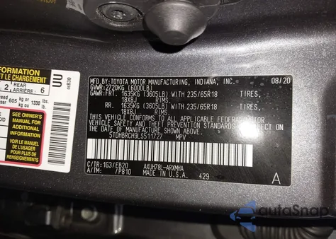 2020 Toyota Highlander Hybrid Xle from USA, damaged, VIN 5TDHBRCH9LS511727